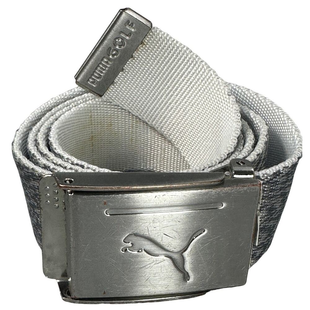 Puma Reversible Web Golf Belt Metal Buckle Bottle Opener Grey White Casual
